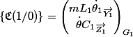  \{\mathfrak{C}(1/0)\} = {\begin{pmatrix} {mL_1\dot\theta_1_{\overrightarrow{Y_1}} \\\dot\theta C_1_{\overrightarrow{Z_1}}\end{pmatrix}}_{G_1}